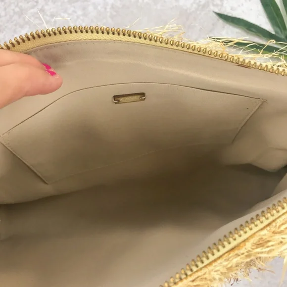 KAYU Pinata Neutral Fringe Oversized Straw Clutch - Picture 5 of 9